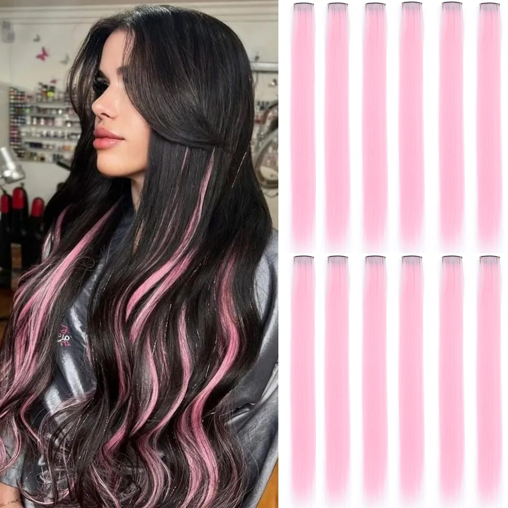 12 Pcs Pink Clip-In Hair Extensions – 22