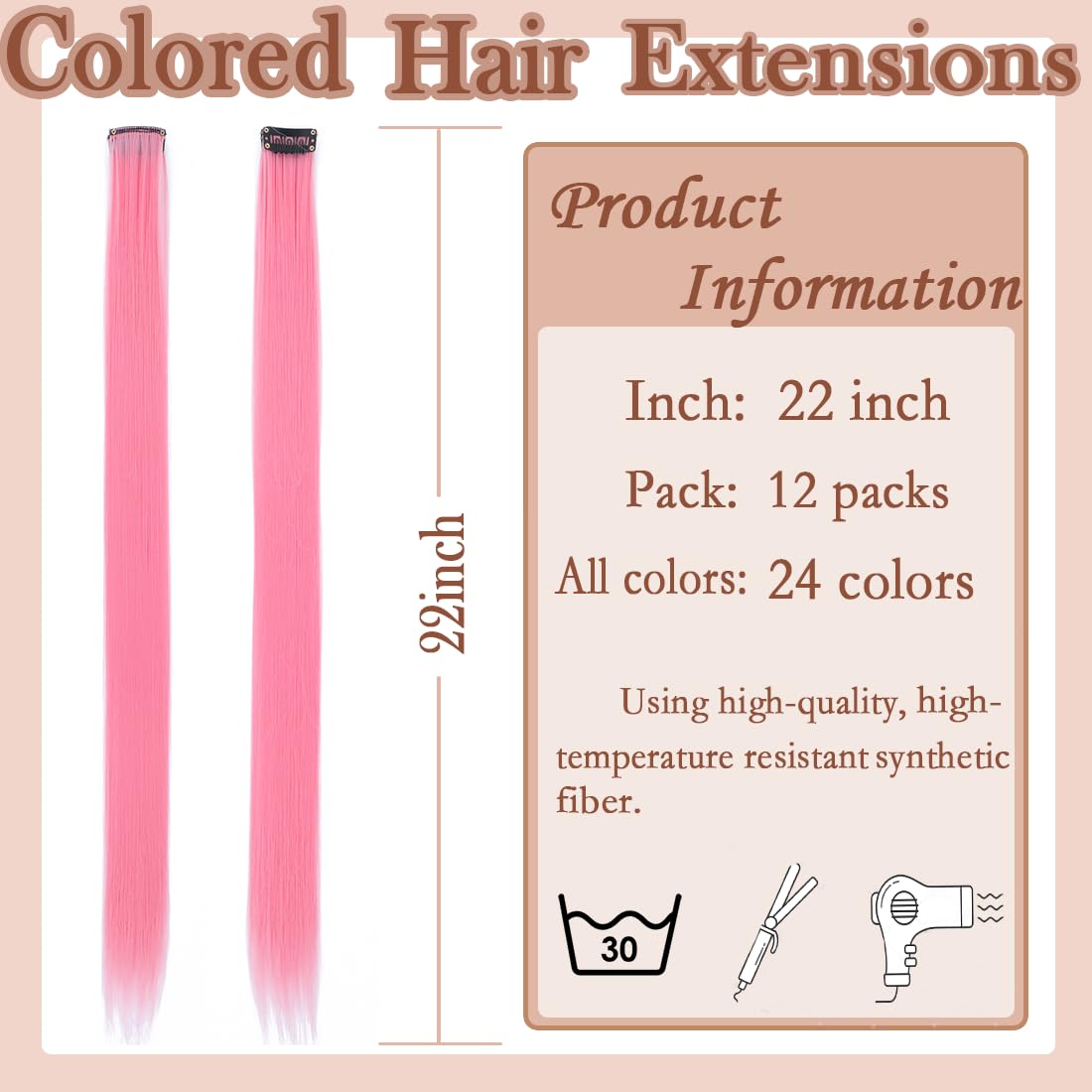 12 Pcs Pink Clip-In Hair Extensions – 22