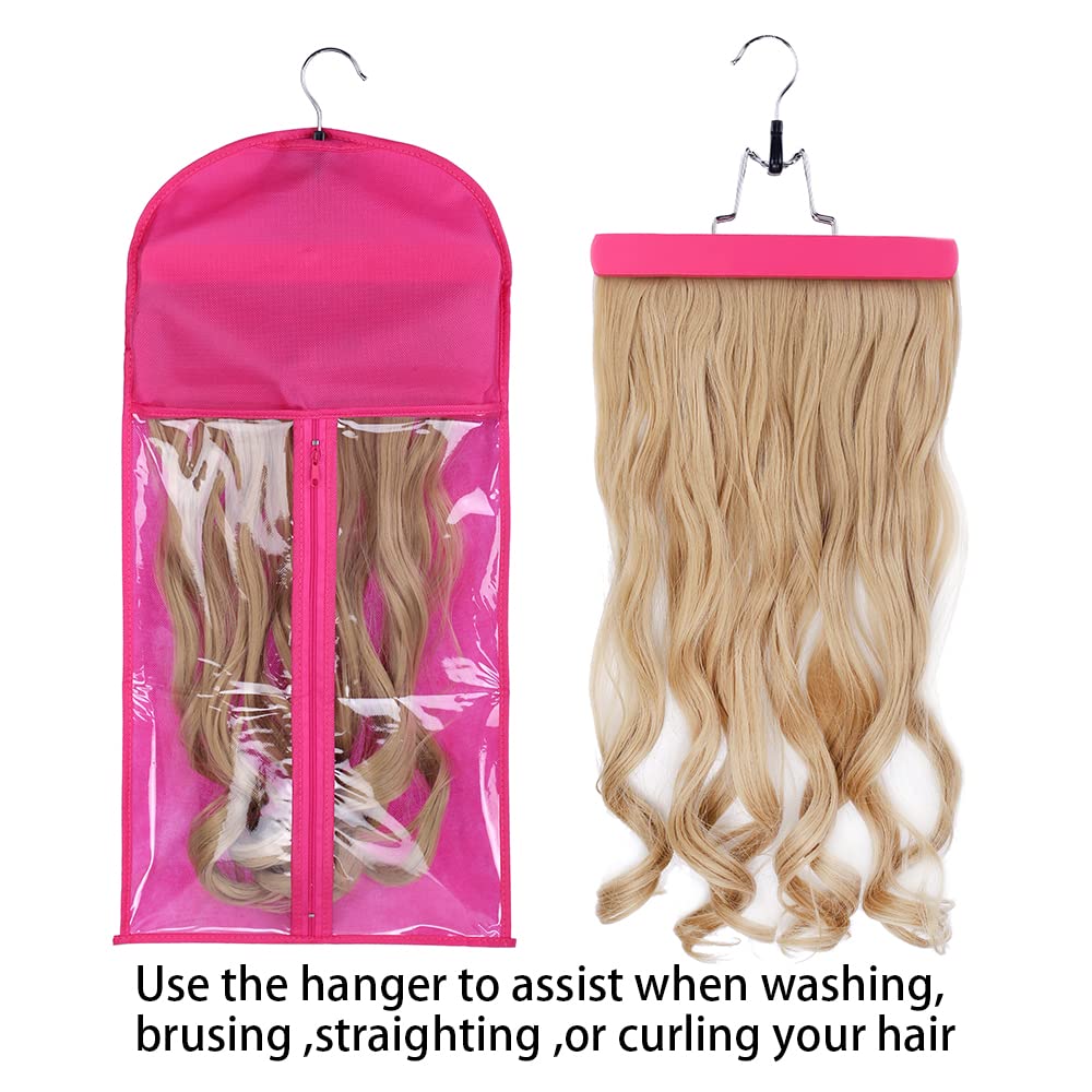 1-Pack Pink Hair Extension & Wig Hanger with Storage Bag – Travel Carrier for Hairpieces & Bundles