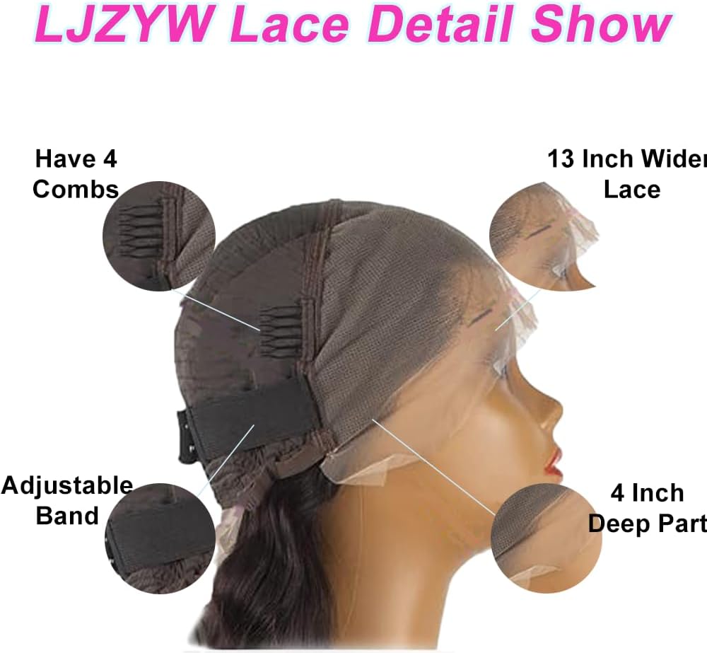 18 Inch Deep Wave Lace Front Wigs Human Hair 13x4 Middle Brown Lace Frontal Wig for Black Women 180% Density Wet and Wavy Wig with Baby Hair Natural Color