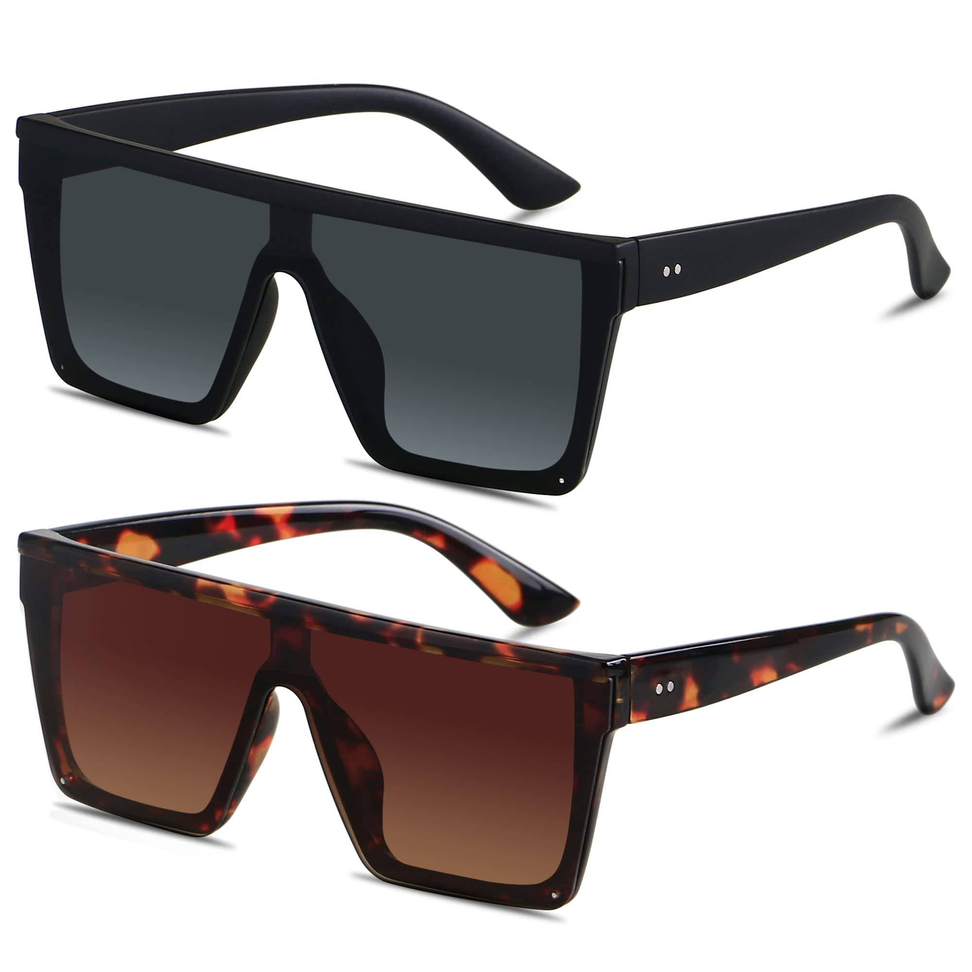 LYZOIT Square Oversized Sunglasses for Women Men Big Flat Top Fashion Shield Large UV Protection Rimless Shades