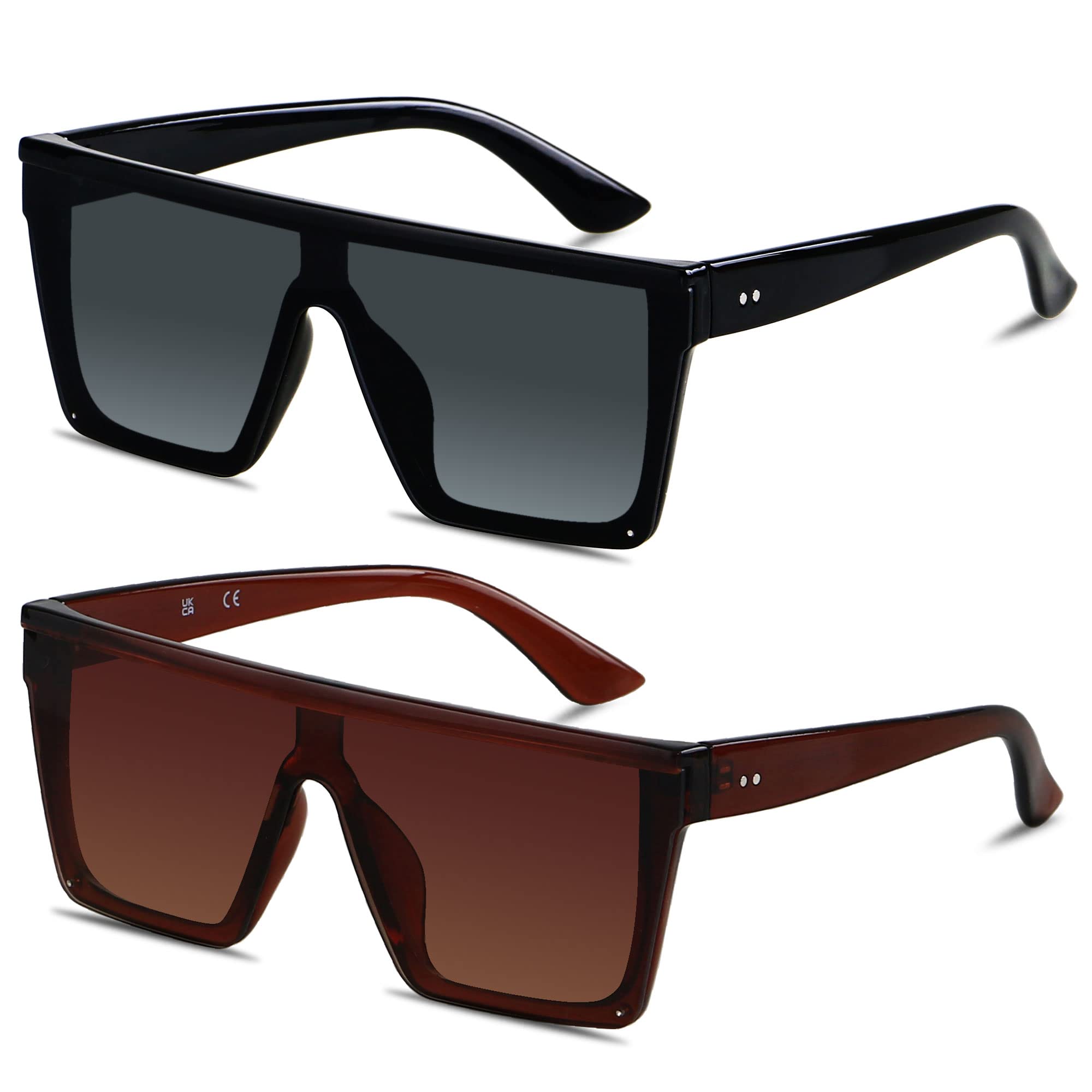 LYZOIT Square Oversized Sunglasses for Women Men Big Flat Top Fashion Shield Large UV Protection Rimless Shades