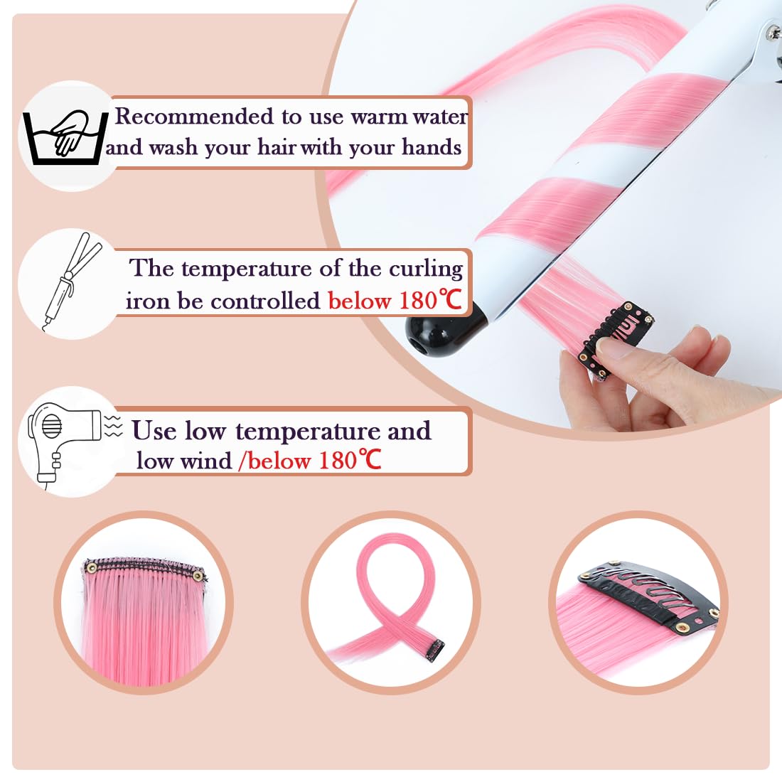 12 Pcs Pink Clip-In Hair Extensions – 22
