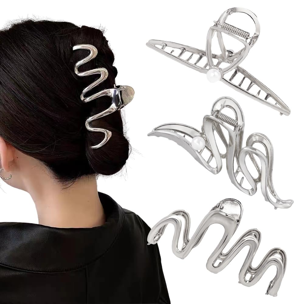 Halloween 3PCS Spider Hair Claw Clips for Women, Gothic Black Metal with Pearl Charms, Large & Medium, Thick Hair Styling Tool, Holiday Gift (Black Gun)