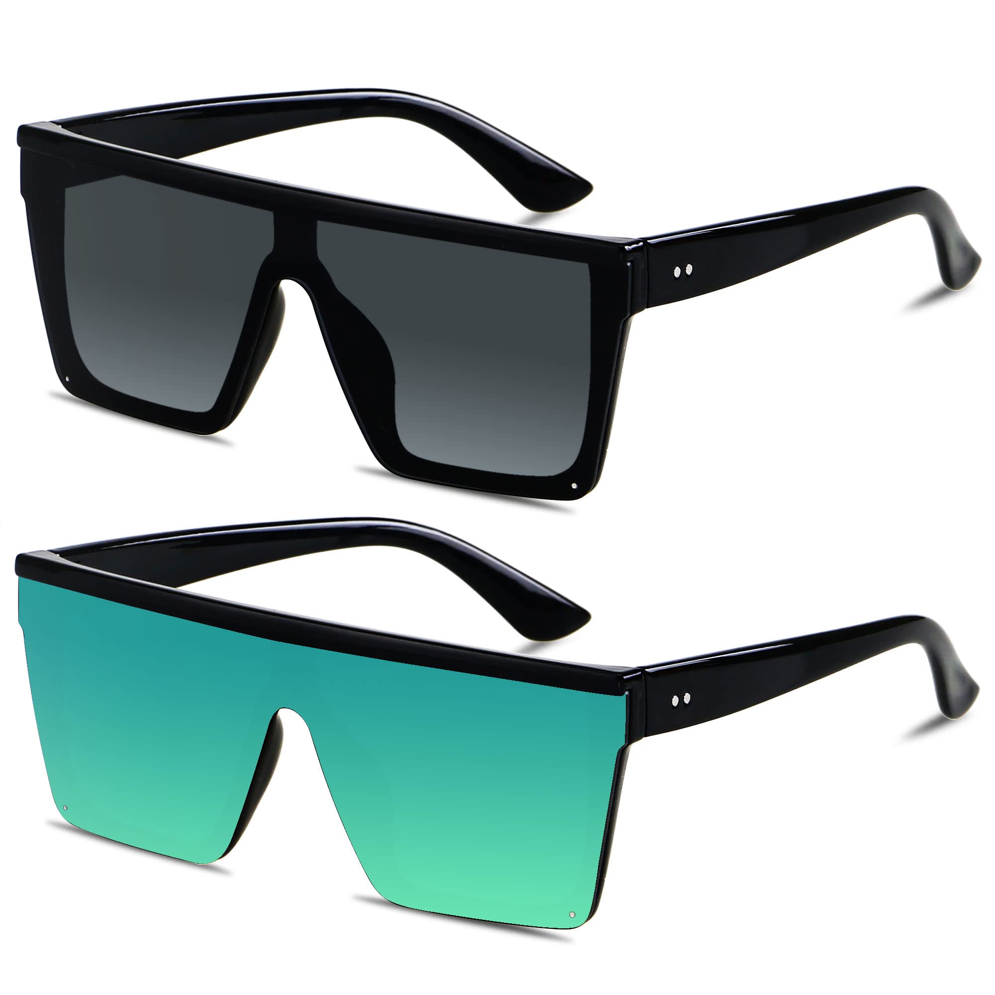 LYZOIT Square Oversized Sunglasses for Women Men Big Flat Top Fashion Shield Large UV Protection Rimless Shades