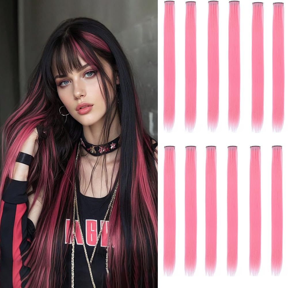 12 Pcs Pink Clip-In Hair Extensions – 22