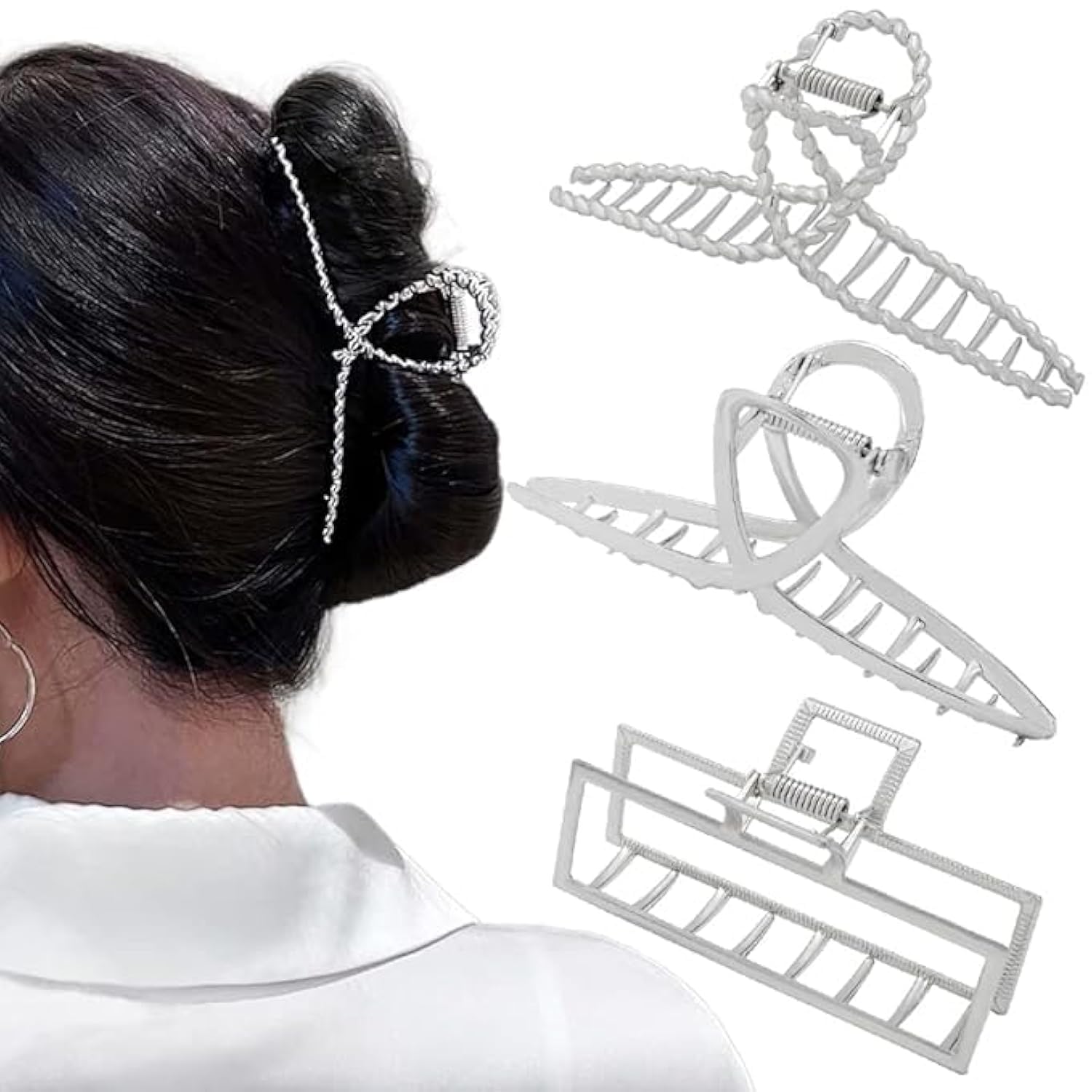 Halloween 3PCS Spider Hair Claw Clips for Women, Gothic Black Metal with Pearl Charms, Large & Medium, Thick Hair Styling Tool, Holiday Gift (Black Gun)