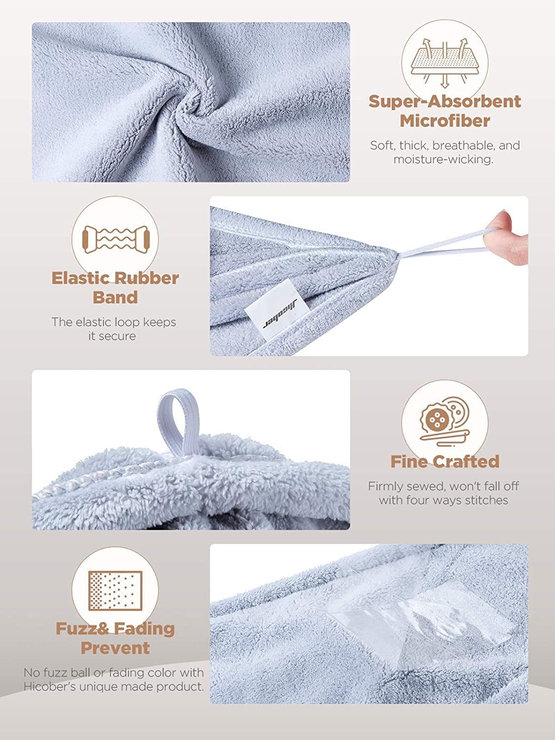3Pcs Microfiber Hair Towel Turbans for Wet Hair, Anti-Frizz Drying Wraps for Curly Hair Women (Blue, Grey, Pink)