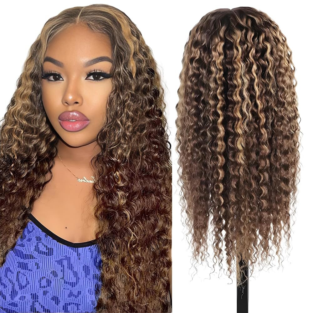 18 Inch Deep Wave Lace Front Wigs Human Hair 13x4 Middle Brown Lace Frontal Wig for Black Women 180% Density Wet and Wavy Wig with Baby Hair Natural Color