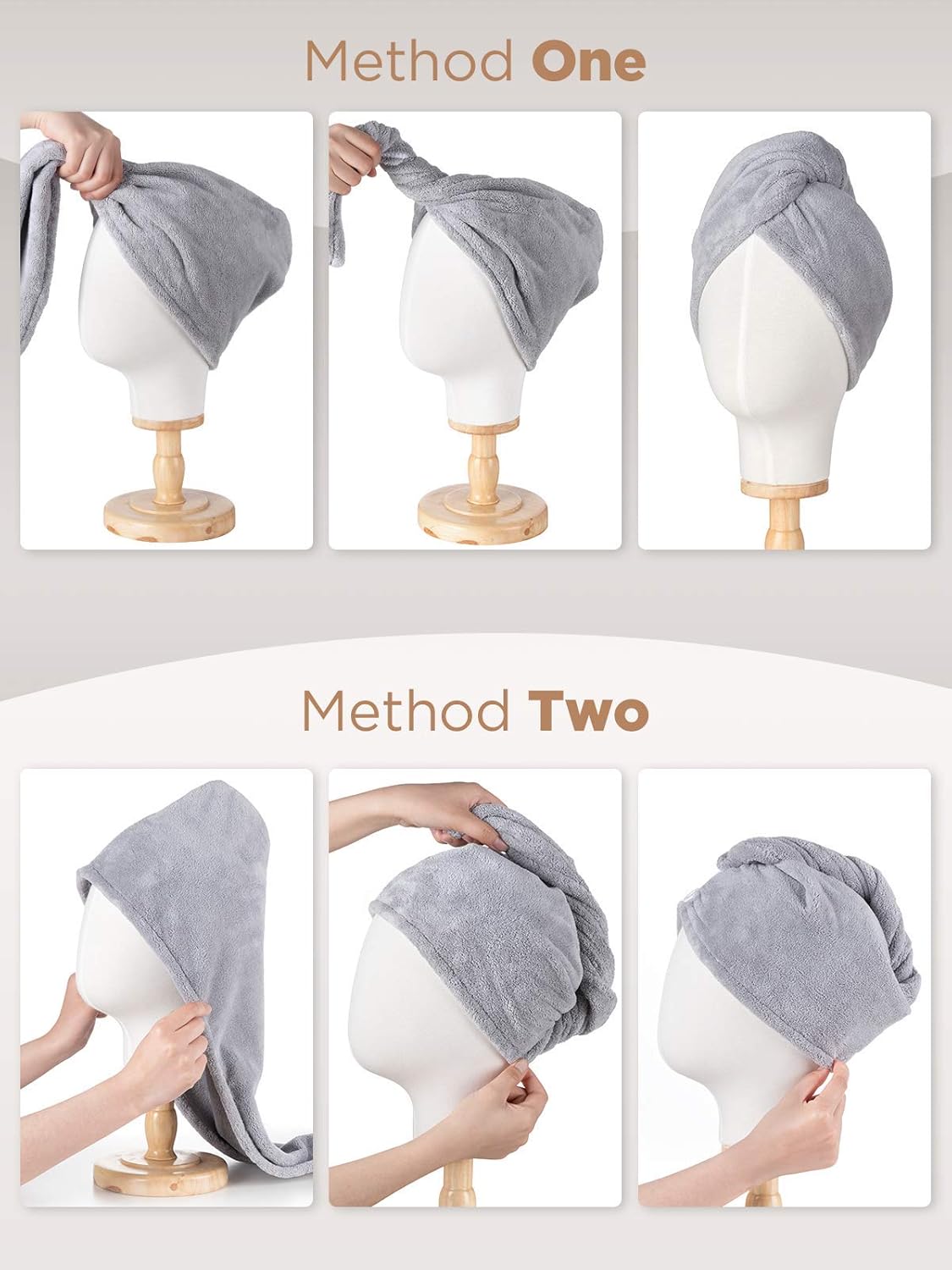 3Pcs Microfiber Hair Towel Turbans for Wet Hair, Anti-Frizz Drying Wraps for Curly Hair Women (Blue, Grey, Pink)