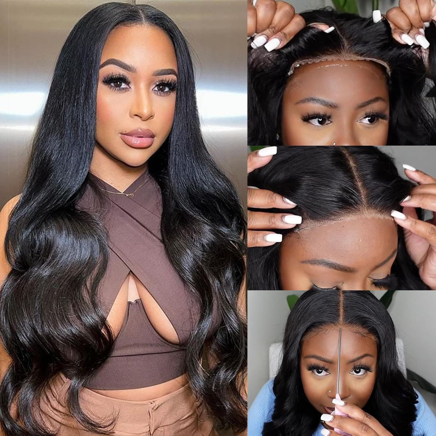 Glueless Wigs Human Hair Pre Plucked 5×5 Precut Lace Front Body Wave Glueless Wigs for Women Human Hair 180% Density No Glue Beginners Friendly 3 Seconds to Wear 24Inch