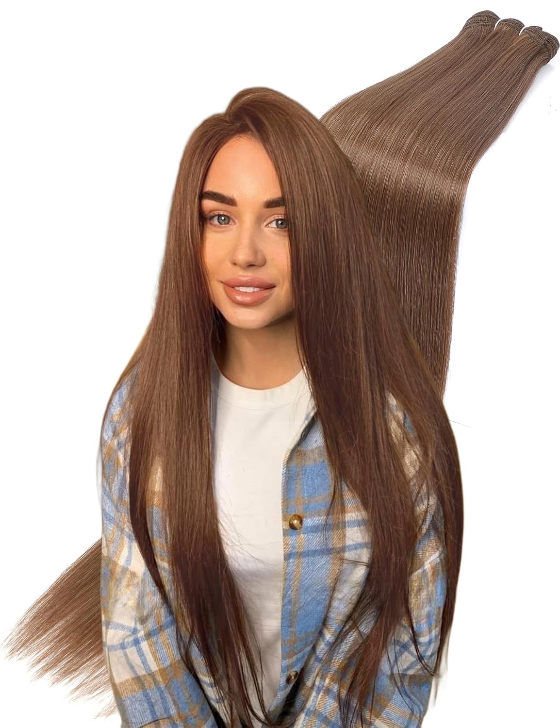 30 Inch Hair Extensions Brown Bundles for Thin Hair 200g Long Synthetic Quick Weave Sew in Hair Weft