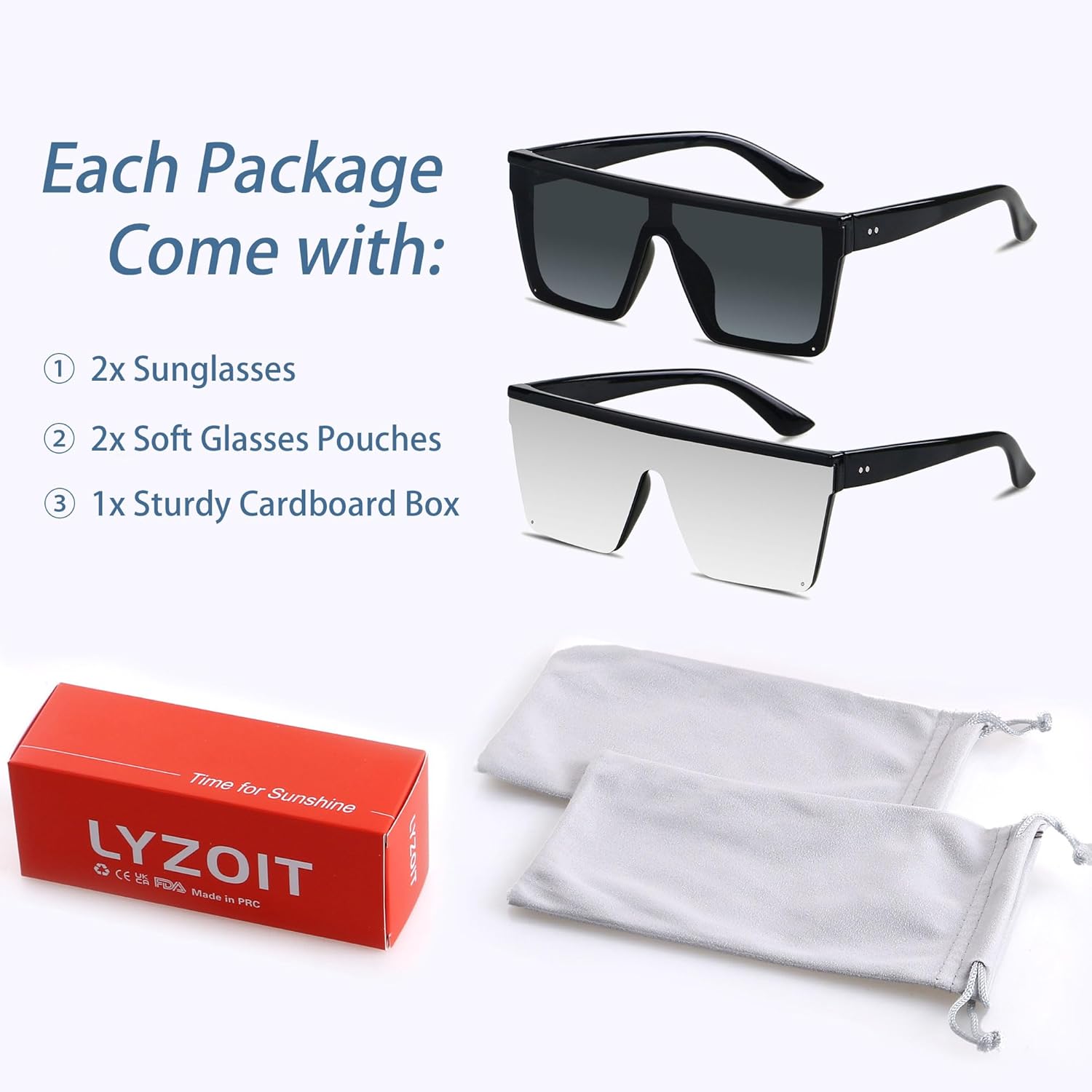 LYZOIT Square Oversized Sunglasses for Women Men Big Flat Top Fashion Shield Large UV Protection Rimless Shades