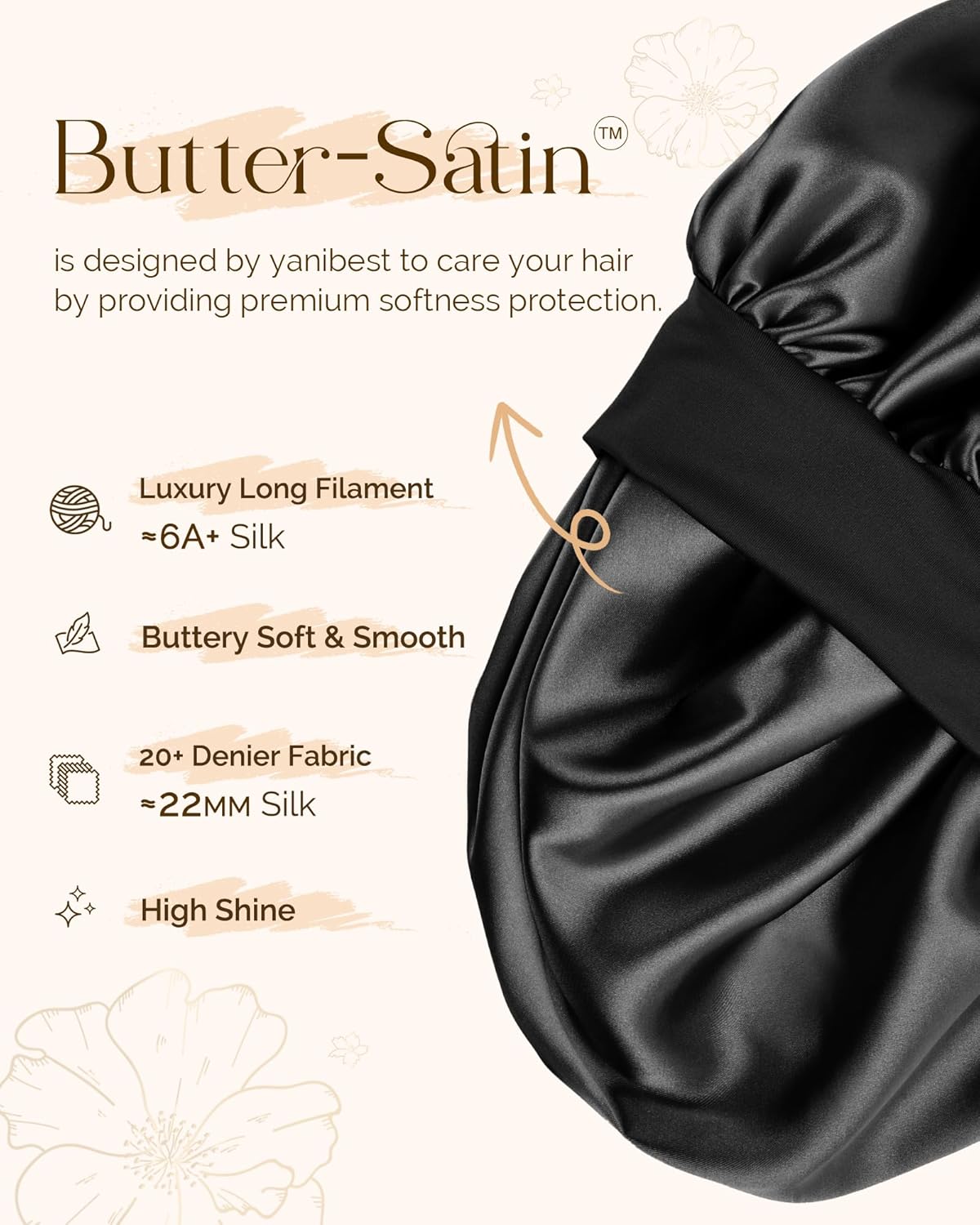 Double Layer Satin & Silk Bonnet – Adjustable Sleeping Hair Bonnet for Curly/Natural Hair (Men & Women)