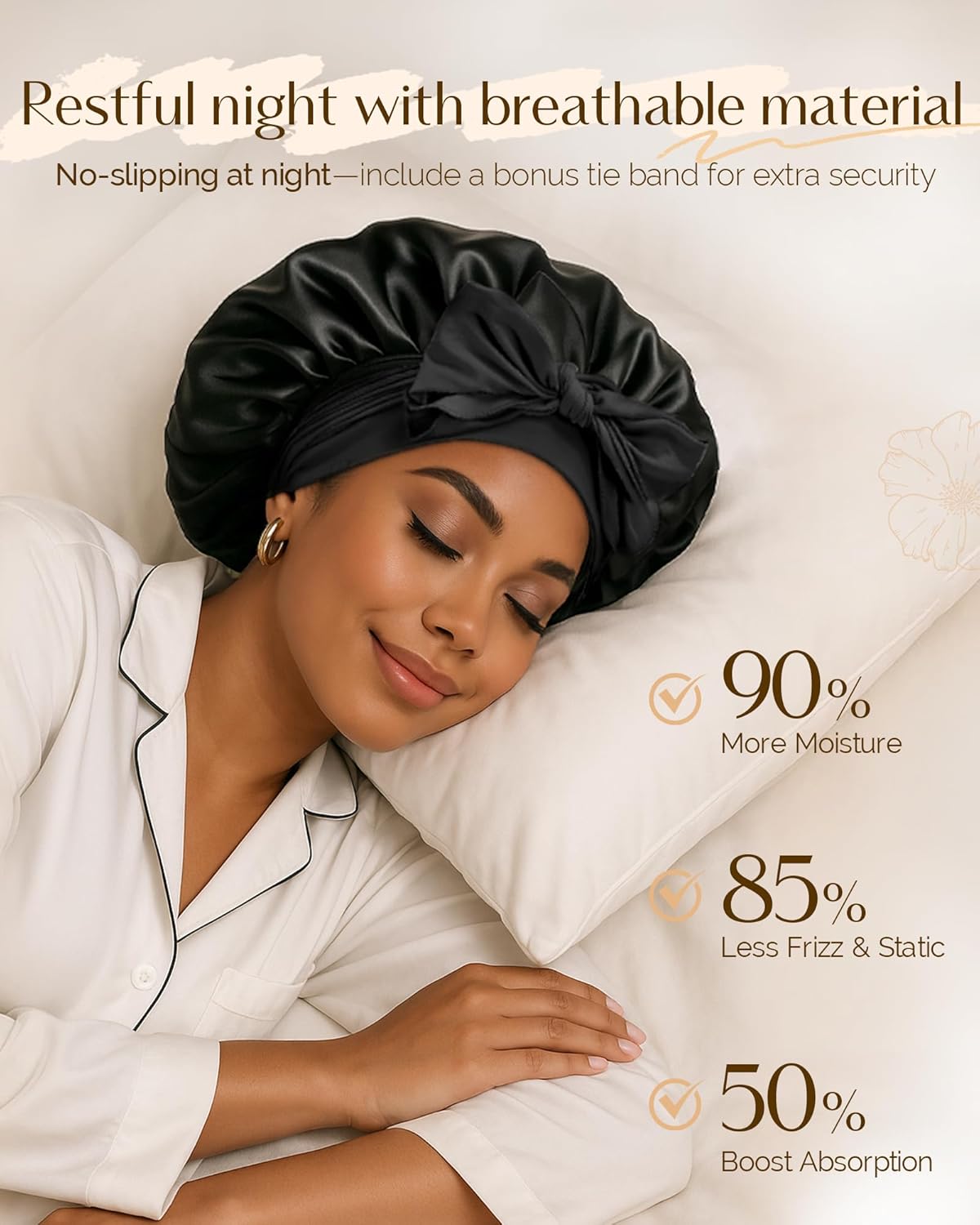 Double Layer Satin & Silk Bonnet – Adjustable Sleeping Hair Bonnet for Curly/Natural Hair (Men & Women)