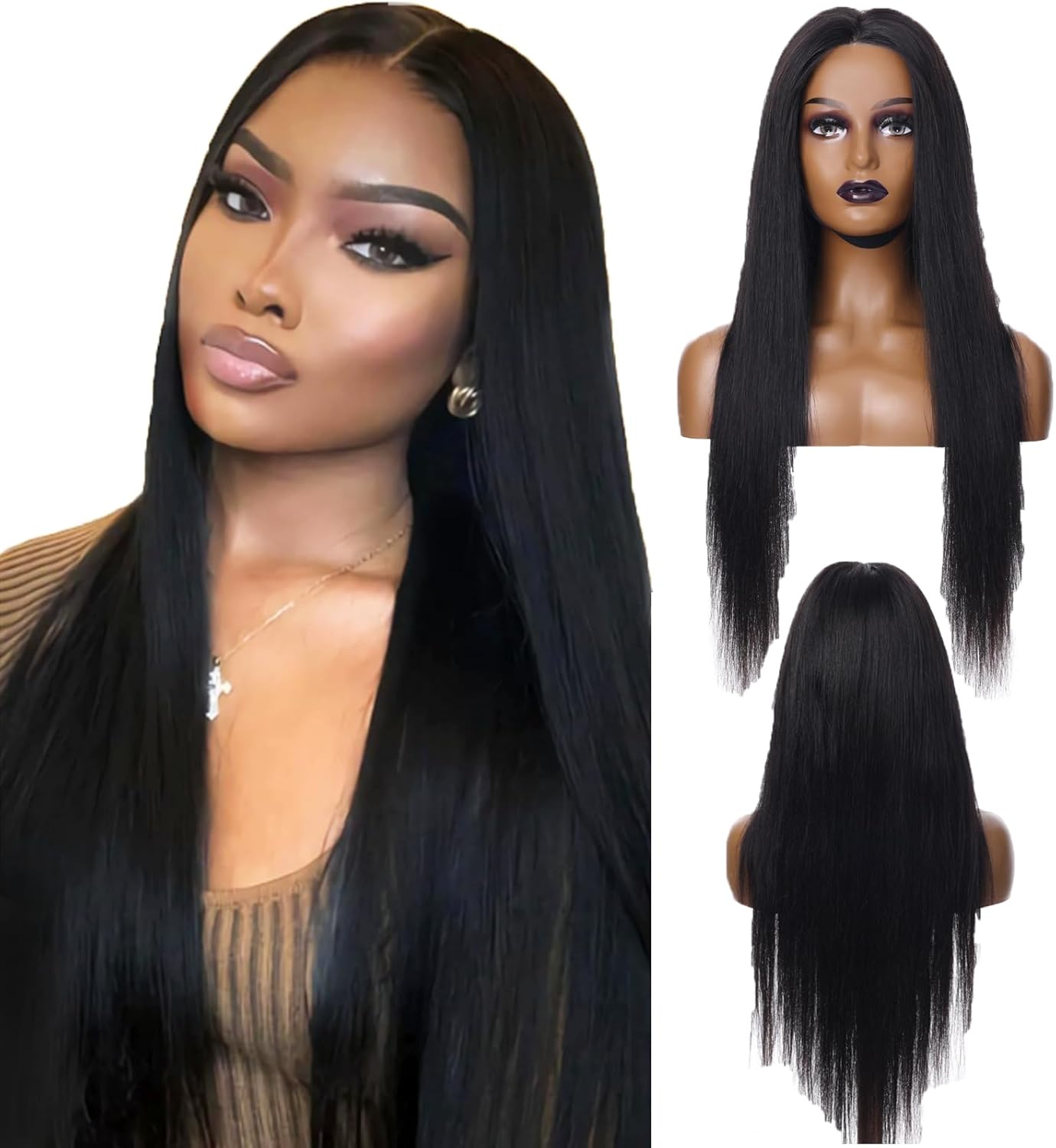 VTKXGG Lace Front Wig 13x6 Straight Human Hair Wig for Women Long Natural Black Human Hair 180% Density Lace Frontal Human Wigs for Black Women Peruque Femme Cheveux Humain (16 Inch)