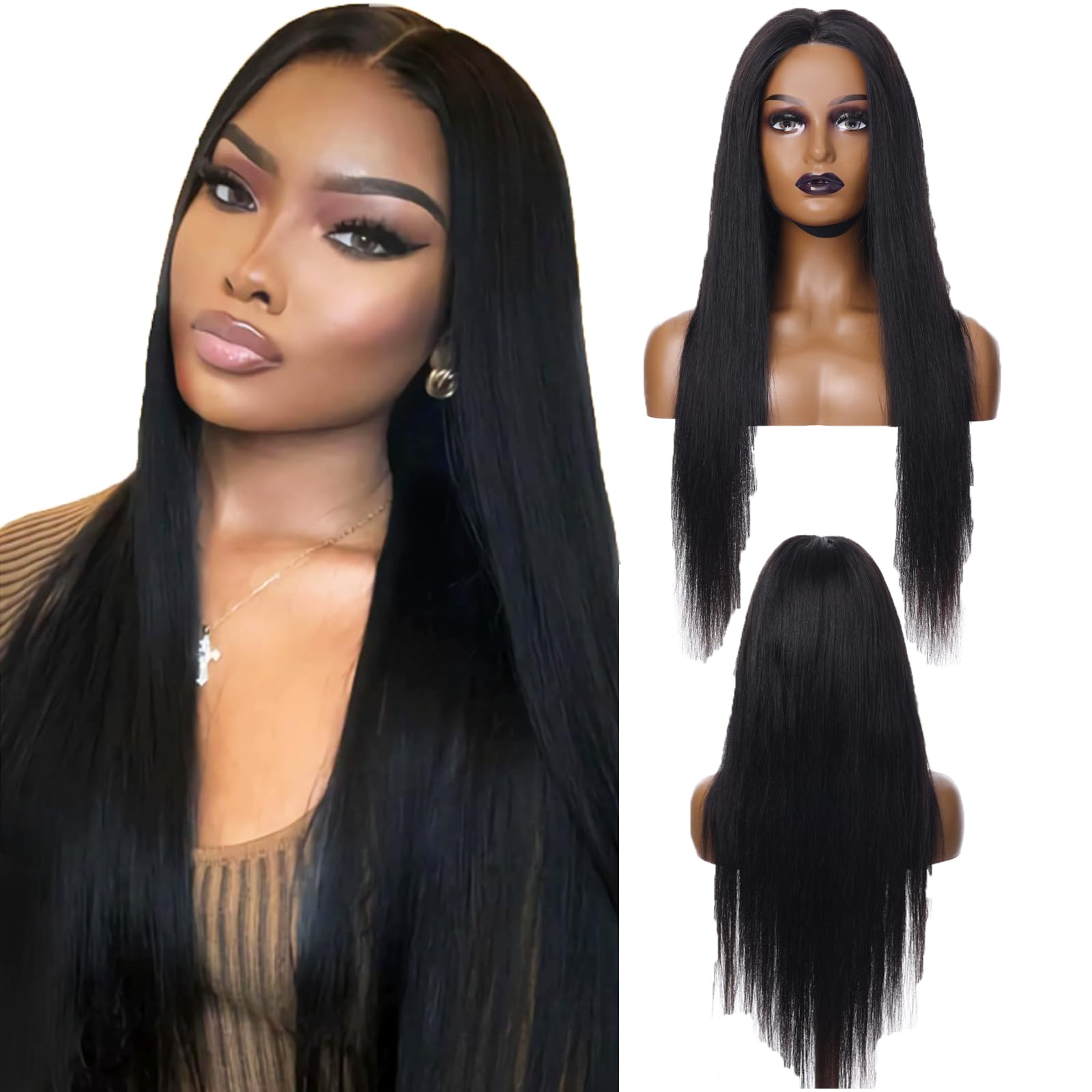VTKXGG Lace Front Wig 13x6 Straight Human Hair Wig for Women Long Natural Black Human Hair 180% Density Lace Frontal Human Wigs for Black Women Peruque Femme Cheveux Humain (16 Inch)