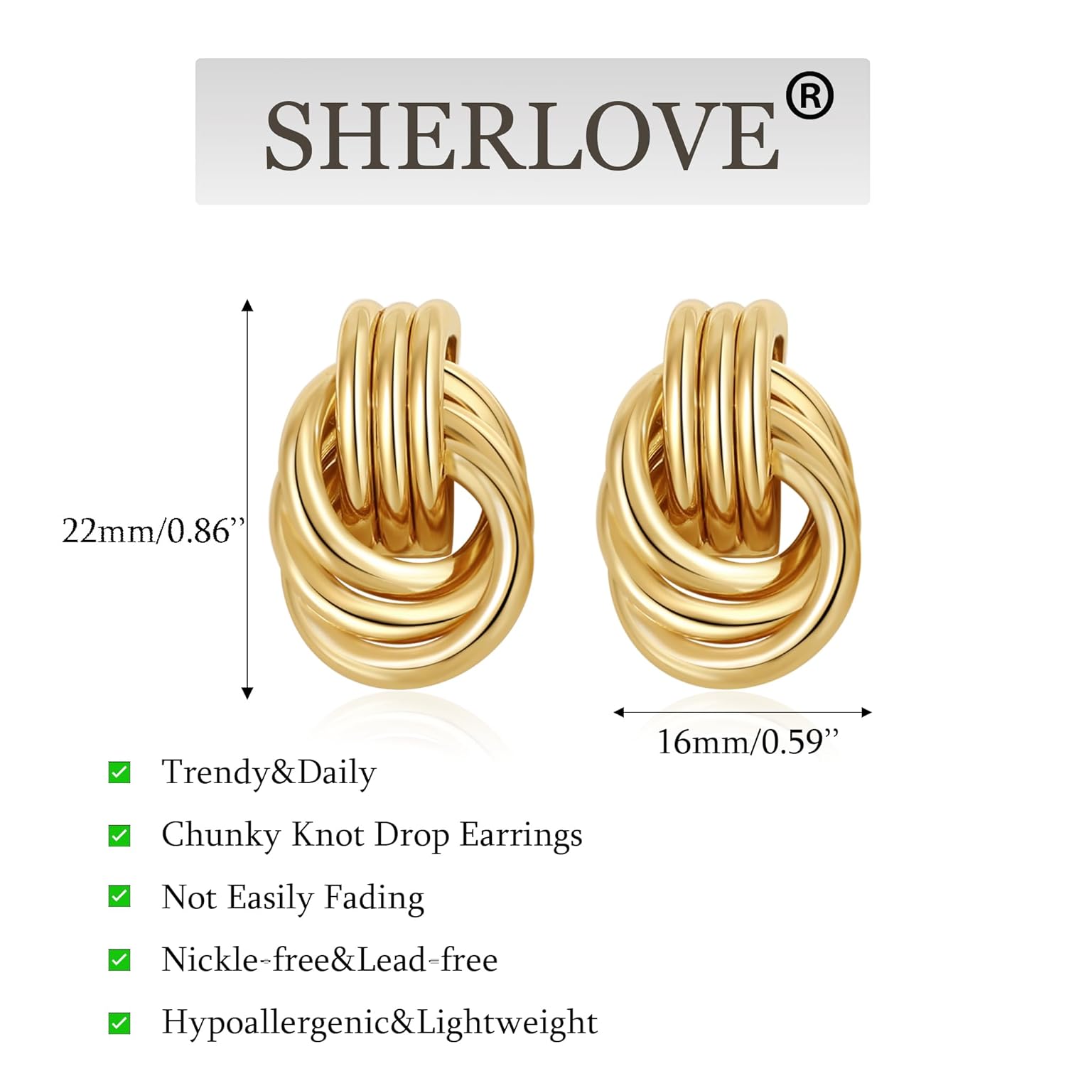 SHERLOVE Gold Geometric Drop Earrings for Women Dupes Earrings Designer Fin Earrings Fashion Jewelry Gift