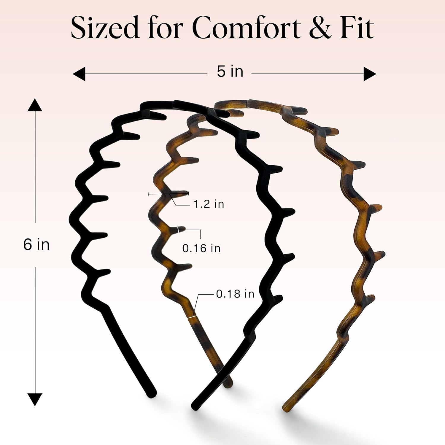 Kitsch Zig Zag Headbands – Non-Slip Comb Teeth for Slicked Back Styles (Tortoise & Black, 2 Pcs)