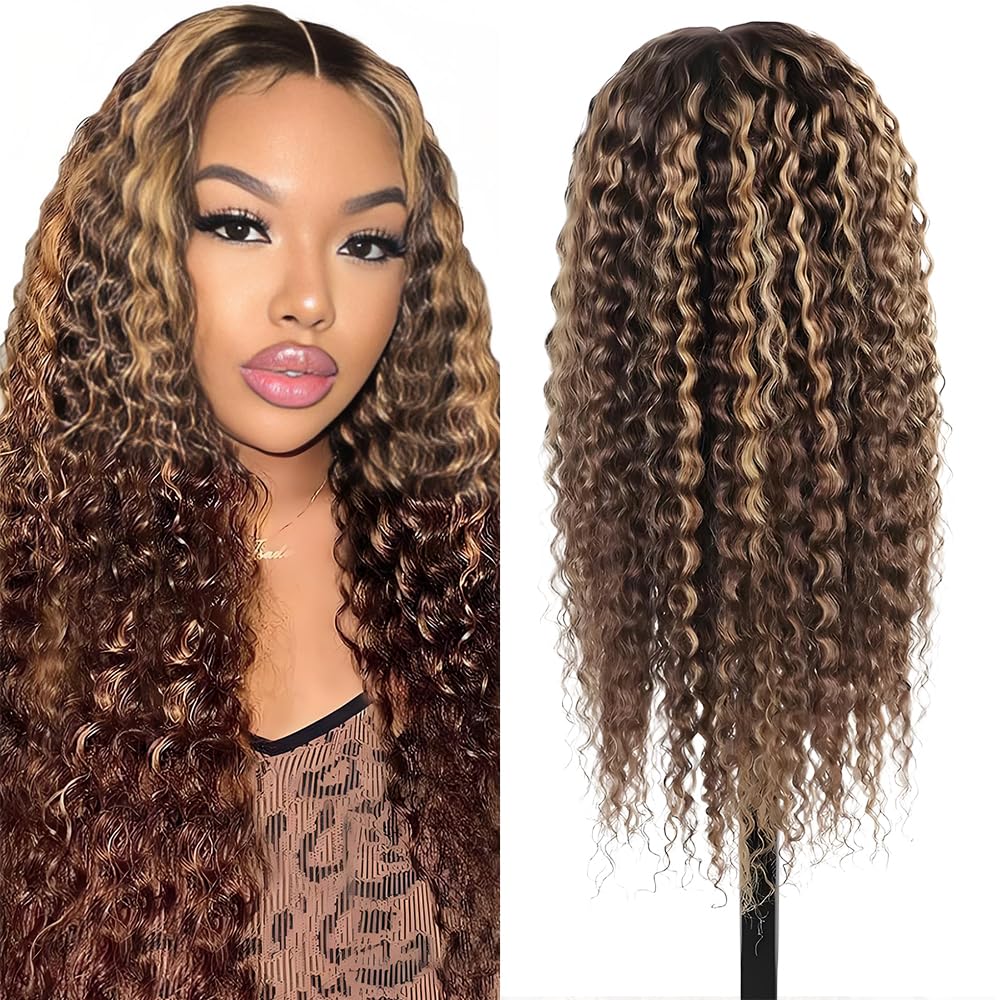 18 Inch Deep Wave Lace Front Wigs Human Hair 13x4 Middle Brown Lace Frontal Wig for Black Women 180% Density Wet and Wavy Wig with Baby Hair Natural Color