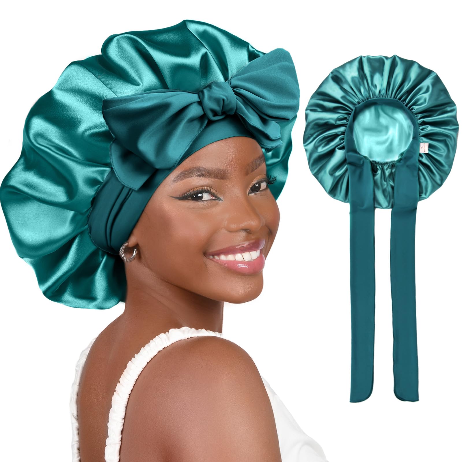 YANIBEST Satin Bonnet Silk Bonnet for Sleeping Double Layer Adjustable Hair Bonnet for Women Men for Curly Natural Hair with Tie Band
