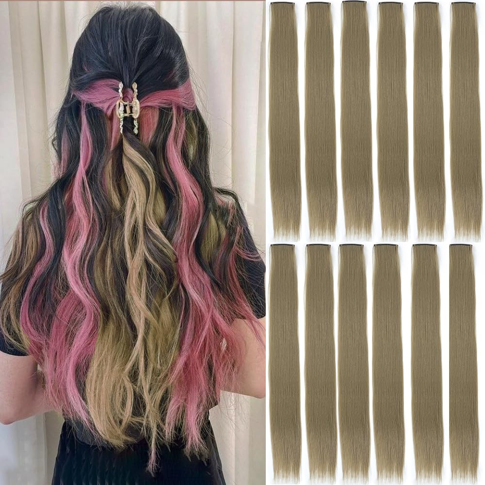 12 Pcs Pink Clip-In Hair Extensions – 22