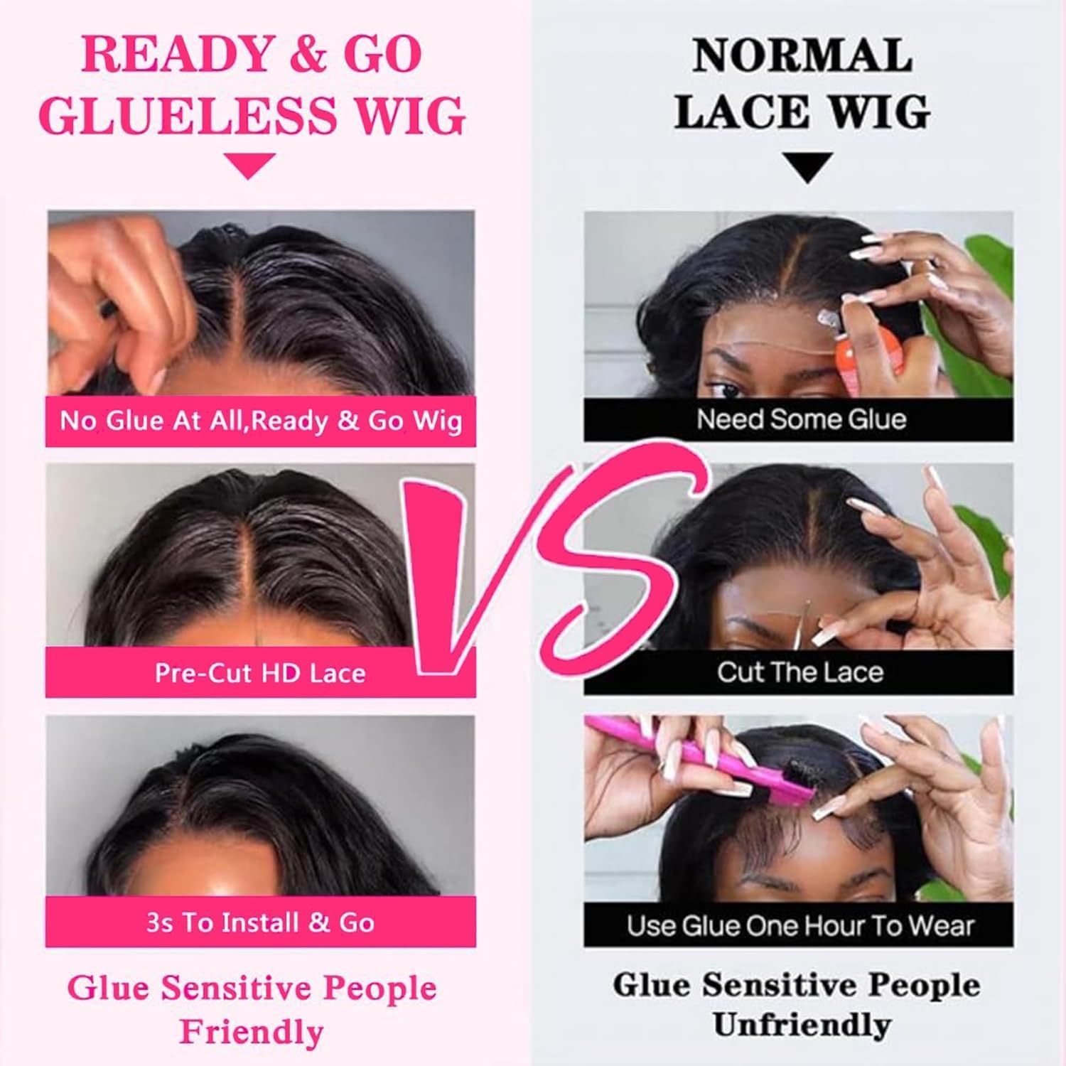 Glueless Wigs Human Hair Pre Plucked 5×5 Precut Lace Front Body Wave Glueless Wigs for Women Human Hair 180% Density No Glue Beginners Friendly 3 Seconds to Wear 24Inch