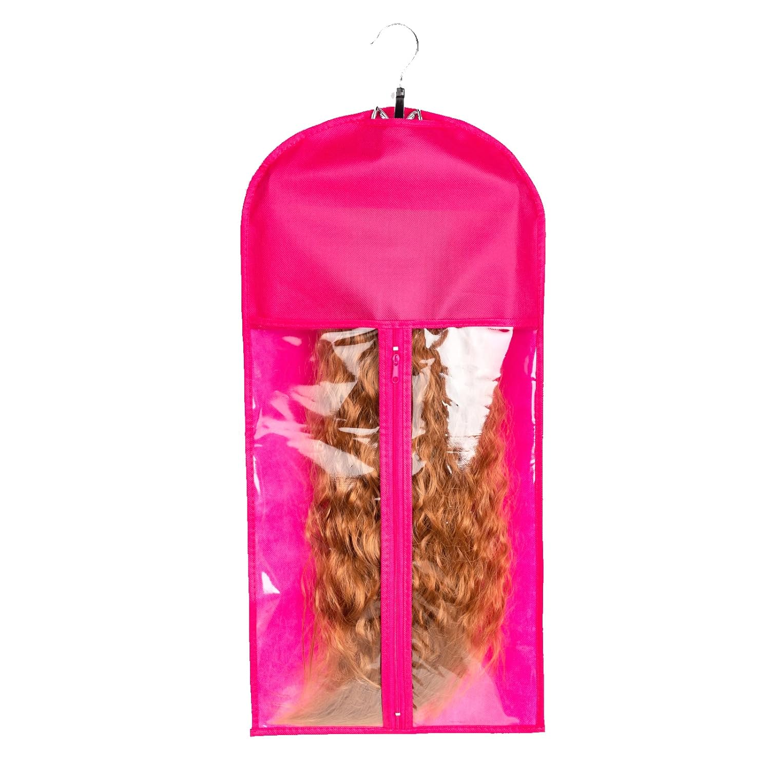 1-Pack Pink Hair Extension & Wig Hanger with Storage Bag – Travel Carrier for Hairpieces & Bundles