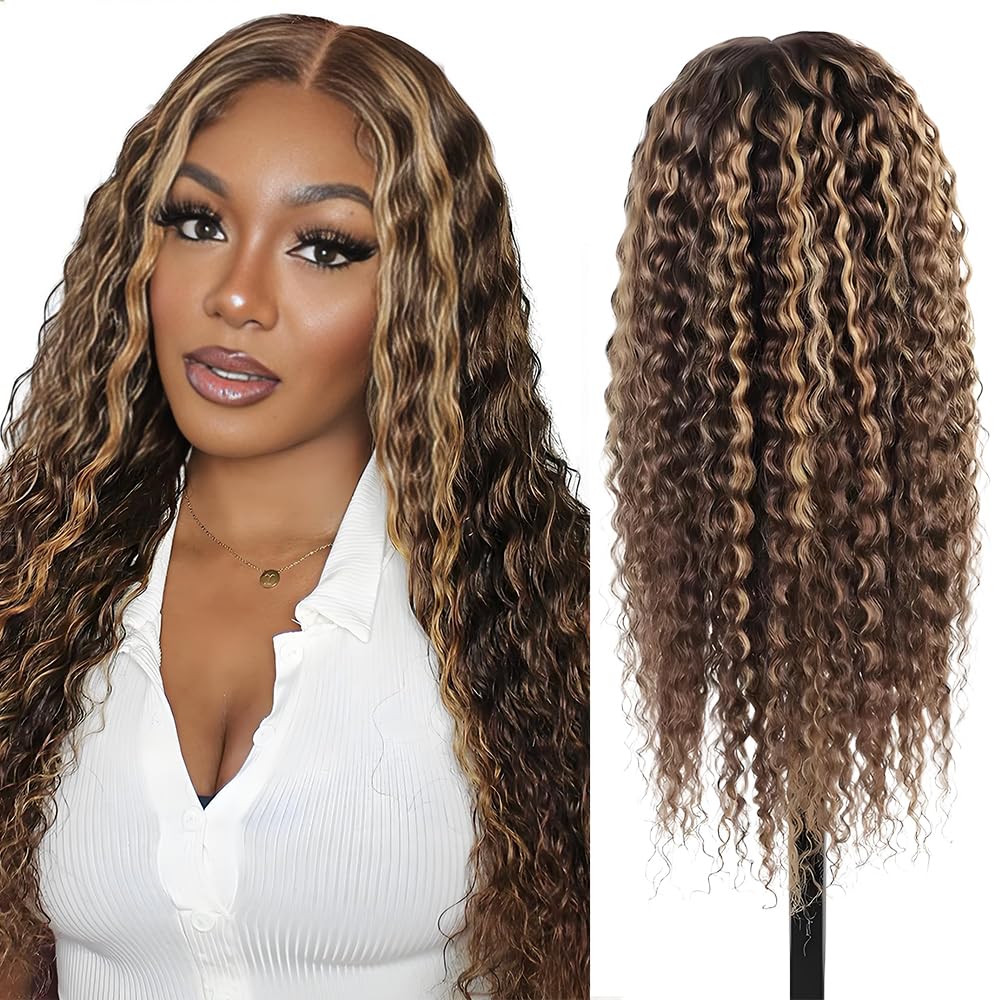 18 Inch Deep Wave Lace Front Wigs Human Hair 13x4 Middle Brown Lace Frontal Wig for Black Women 180% Density Wet and Wavy Wig with Baby Hair Natural Color