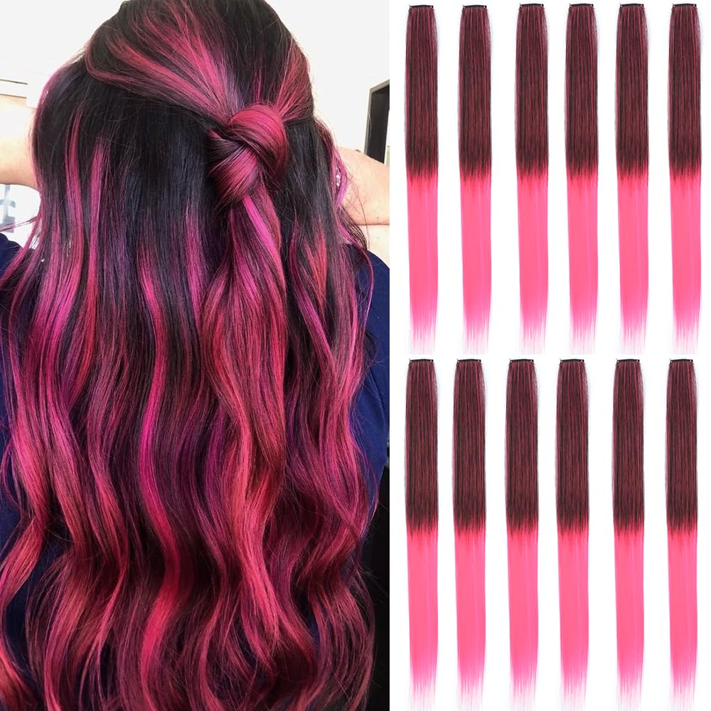 12 Pcs Pink Clip-In Hair Extensions – 22