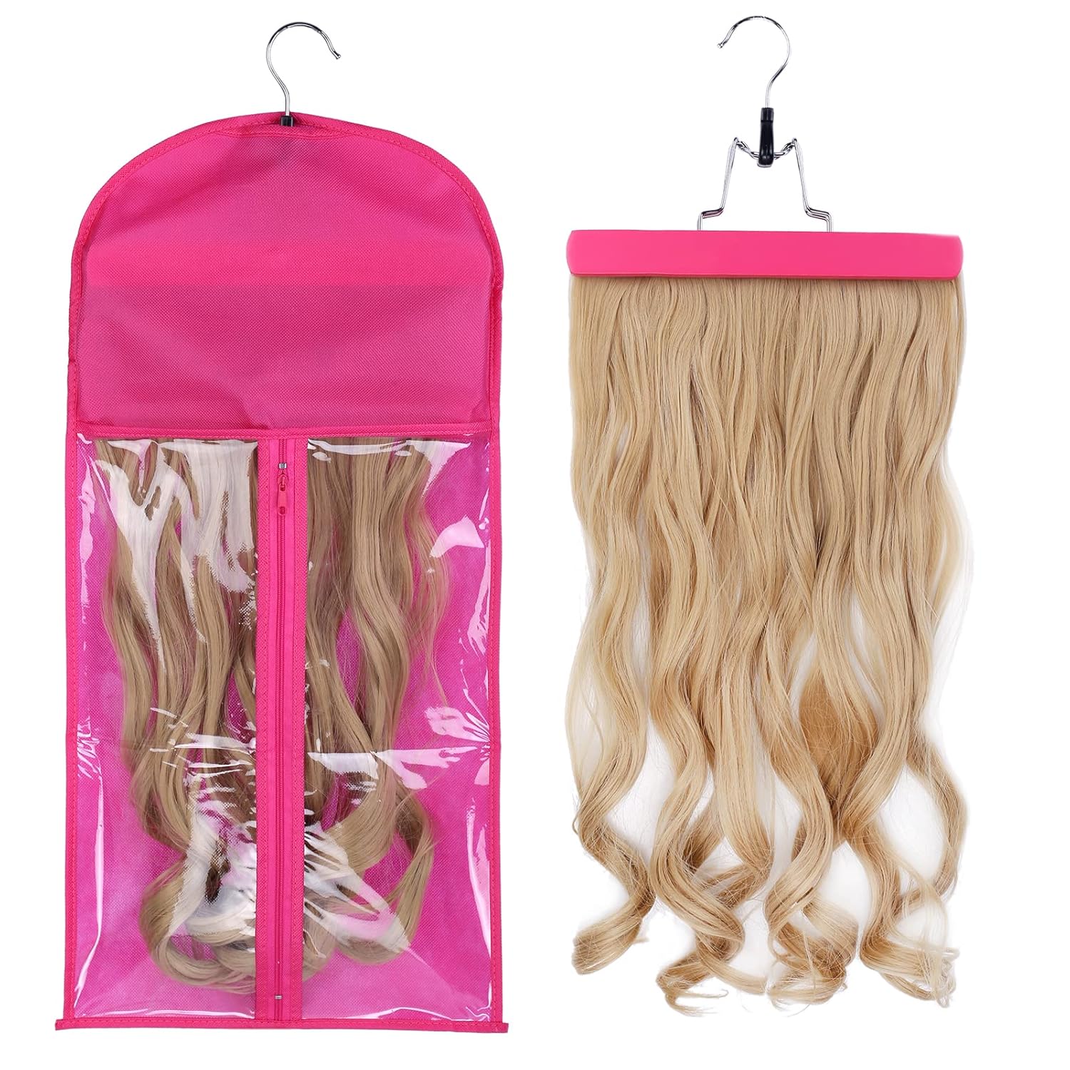 1-Pack Pink Hair Extension & Wig Hanger with Storage Bag – Travel Carrier for Hairpieces & Bundles