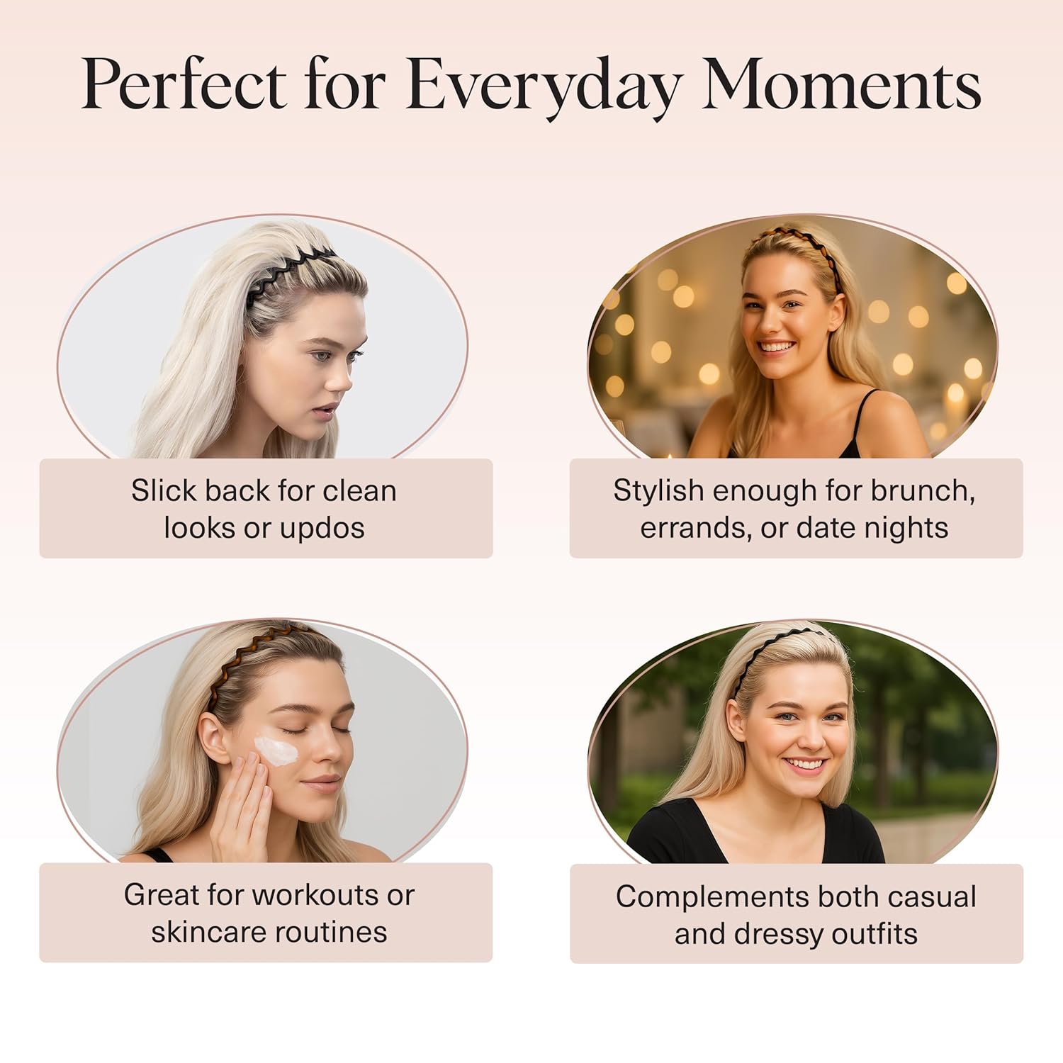 Kitsch Zig Zag Headbands – Non-Slip Comb Teeth for Slicked Back Styles (Tortoise & Black, 2 Pcs)