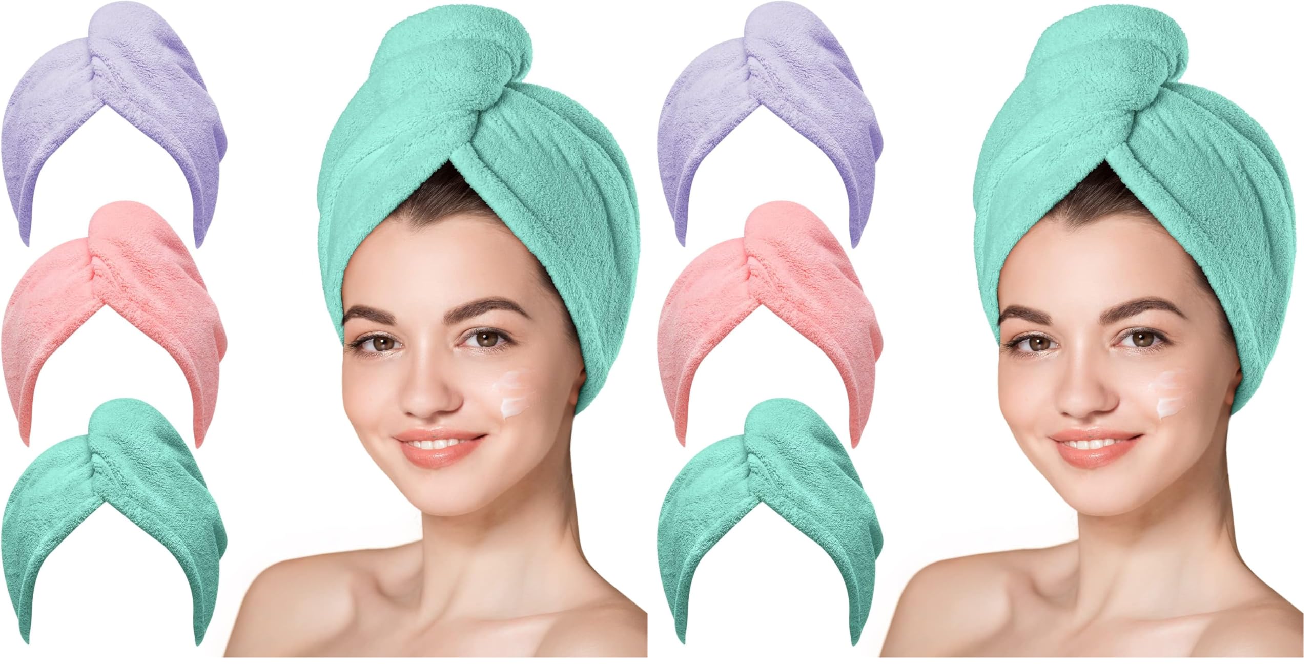 3Pcs Microfiber Hair Towel Turbans for Wet Hair, Anti-Frizz Drying Wraps for Curly Hair Women (Blue, Grey, Pink)