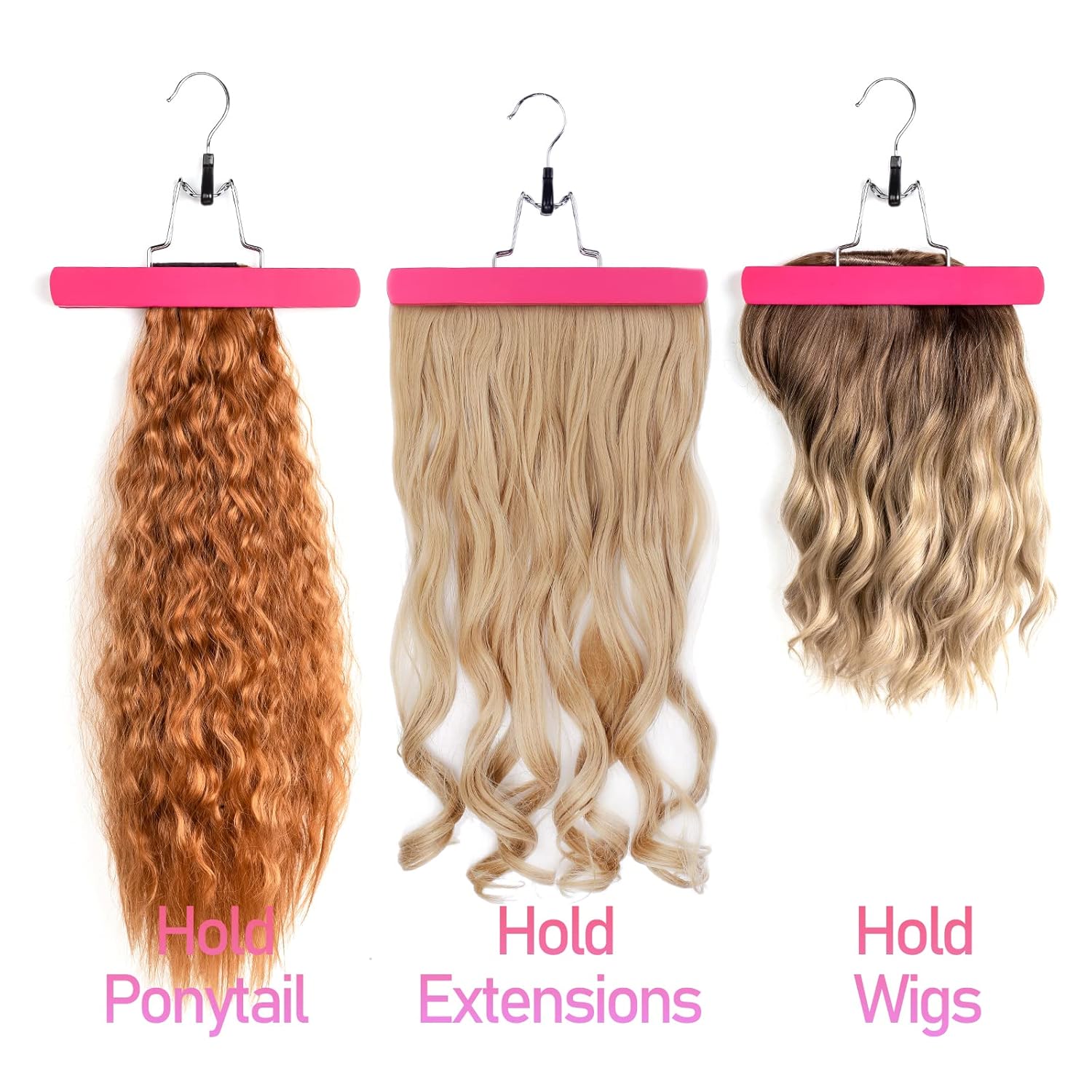 1-Pack Pink Hair Extension & Wig Hanger with Storage Bag – Travel Carrier for Hairpieces & Bundles