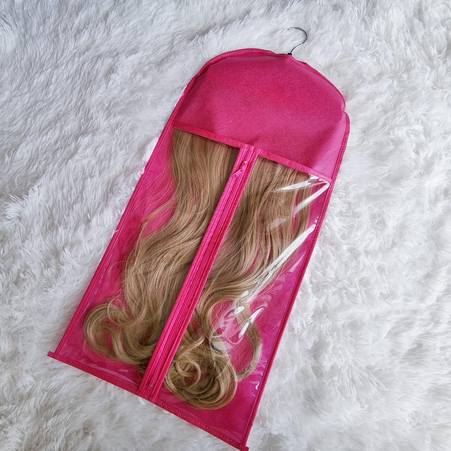 1-Pack Pink Hair Extension & Wig Hanger with Storage Bag – Travel Carrier for Hairpieces & Bundles