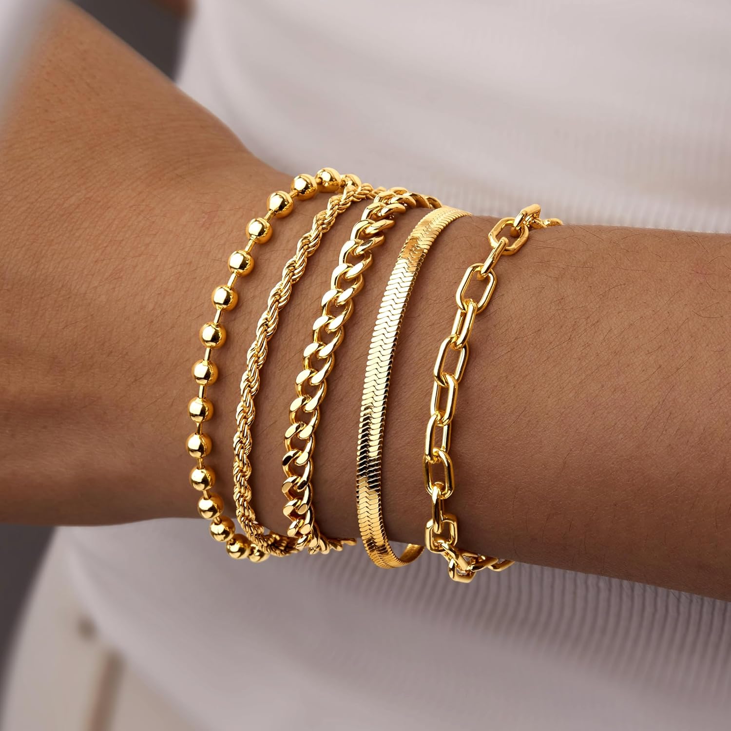 Poxtex Gold Bracelets for Women, 14K Real Gold Dainty 7