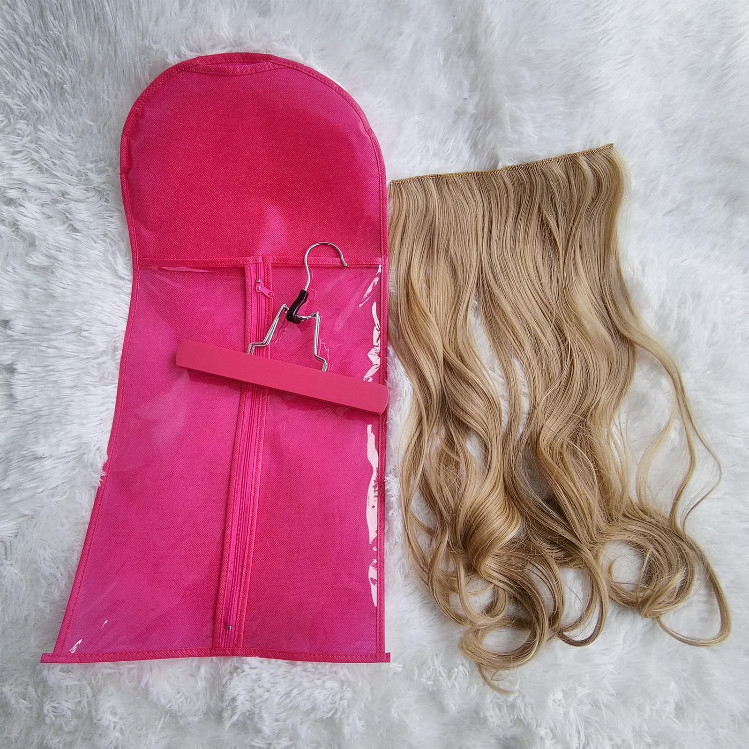 1-Pack Pink Hair Extension & Wig Hanger with Storage Bag – Travel Carrier for Hairpieces & Bundles