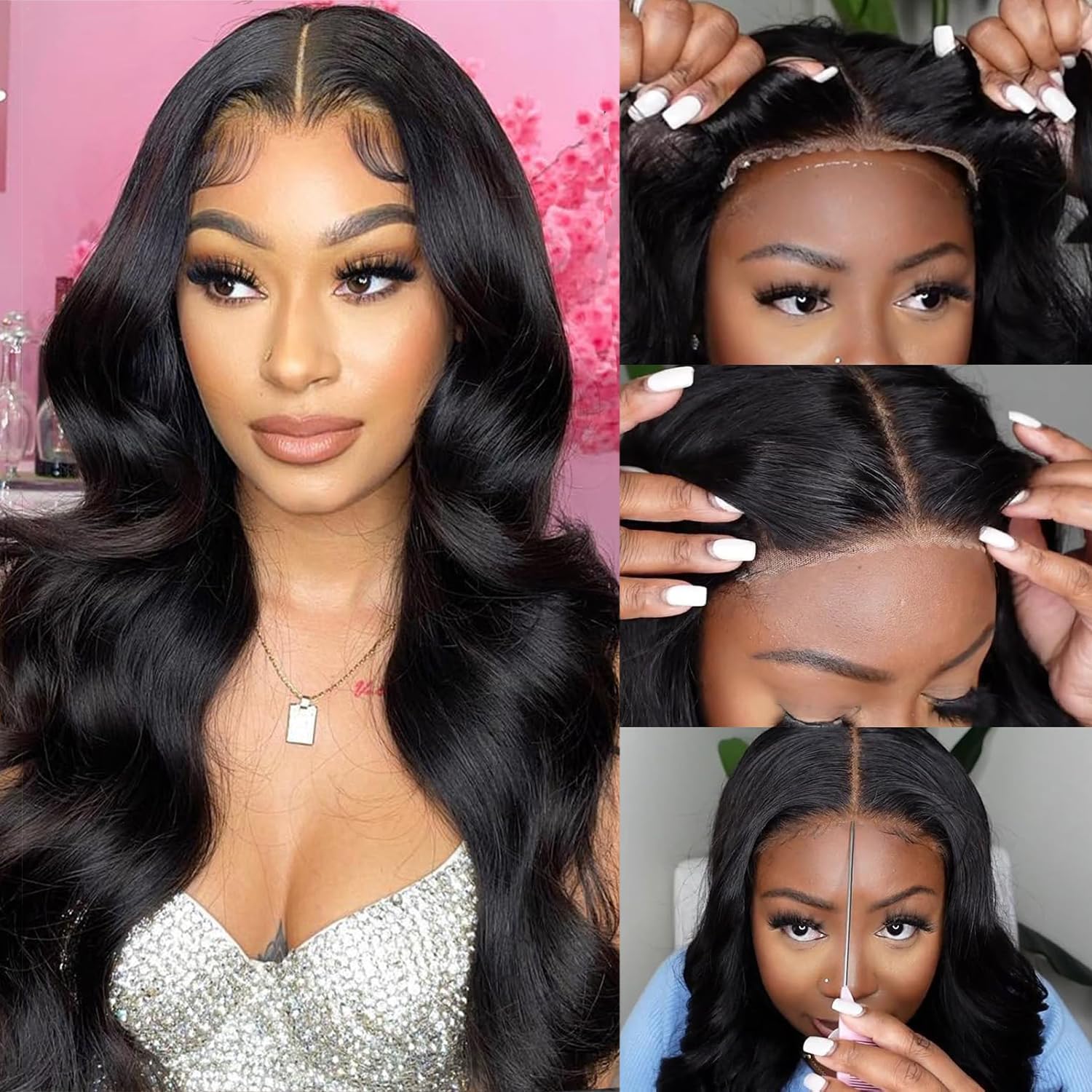Glueless Wigs Human Hair Pre Plucked 5×5 Precut Lace Front Body Wave Glueless Wigs for Women Human Hair 180% Density No Glue Beginners Friendly 3 Seconds to Wear 24Inch